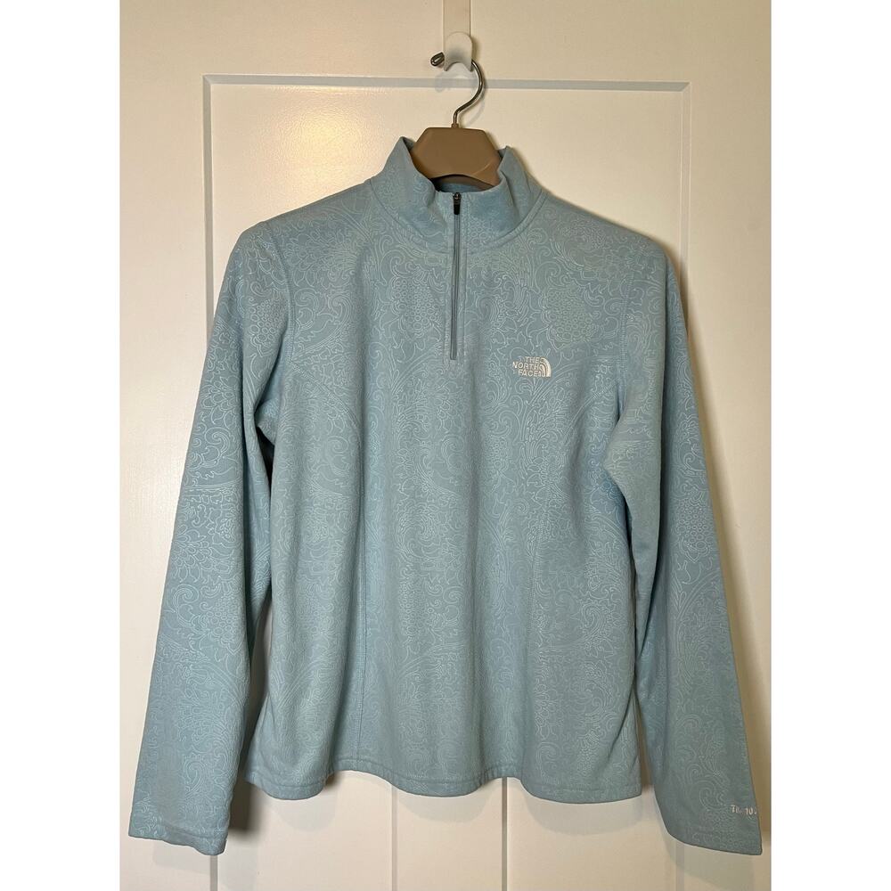 The North Face TKA 100 1/4 Zip Floral Jacket SIZE LARGE‎ Light Blue